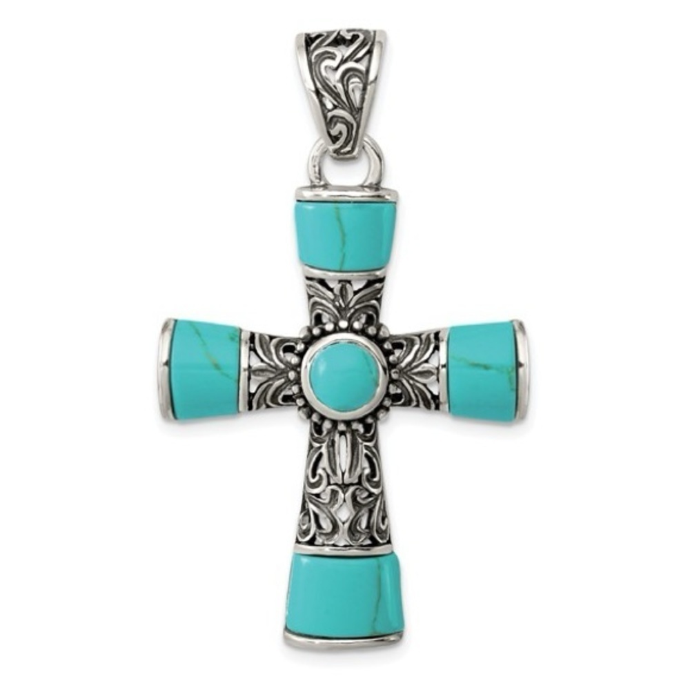 Sterling Silver Turquoise Antiqued Cross Pendant: Stylish and Durable Accessory